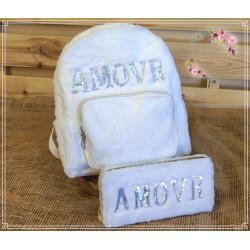 Mochila Pelo Sintético "AMOUR" Blanco