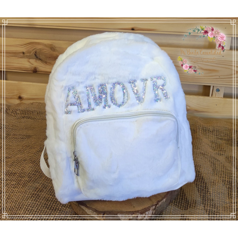 Mochila Pelo Sintético "AMOUR" Blanco