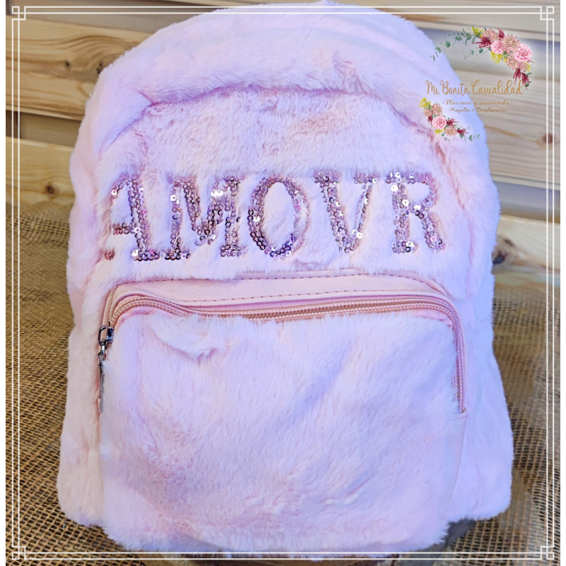 Mochila Pelo Sintético "AMOUR" Rosa
