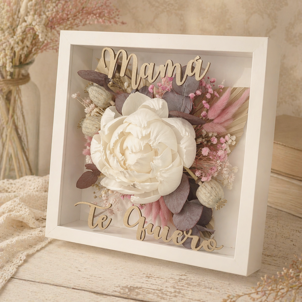Cuadro Floral "Mamá, Te Quiero" Blanco