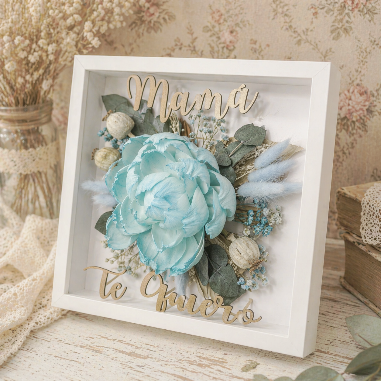 Cuadro Floral "Mamá, Te Quiero" Azul