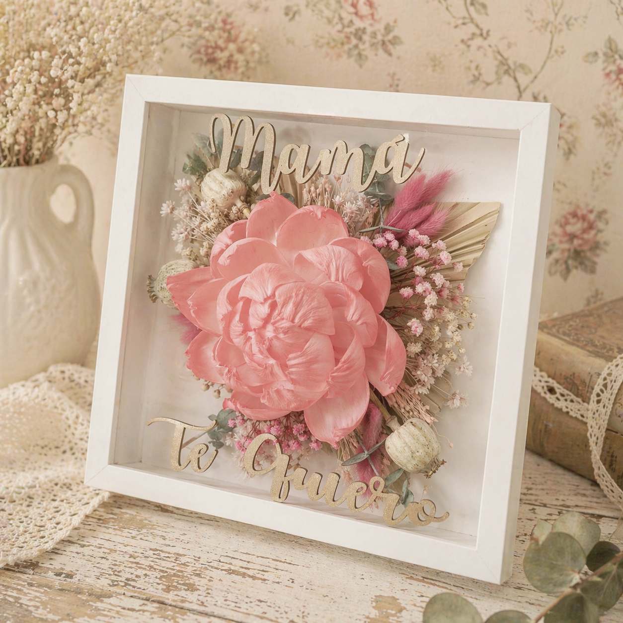 Cuadro floral " Mamá, Te Quiero" Rosa