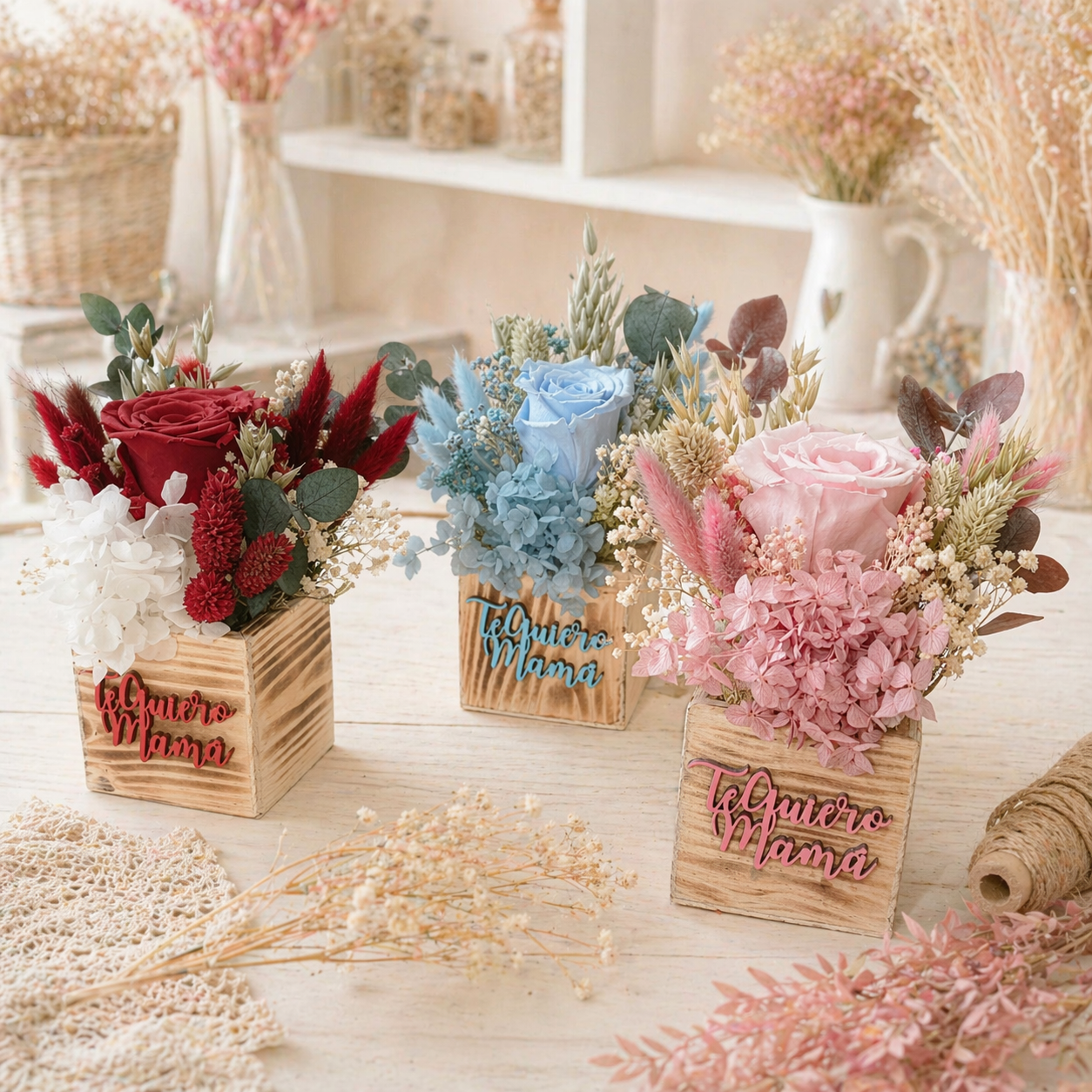 Cubo Rosa Preservada " Te Quiero Mamá"